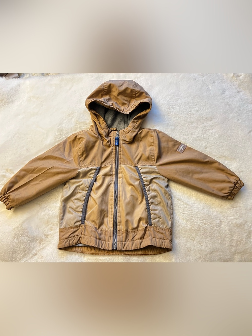OshKosh B’gosh Toddler Boys Fleece-Lined Hooded Jacket Size 24M Tan Brown